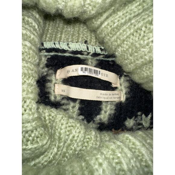 Anthropologie Mint Green‎ Fair Isle Heavy Knit Turtleneck Tunic Sweater XS - Picture 5 of 9